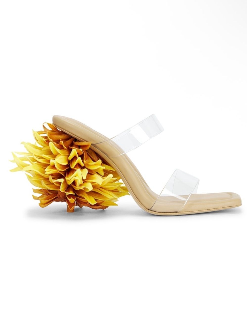 Cult Gaia Kiera Layered Dahlia Flower PVC Nude Sandal in Marigold Yellow Size 39